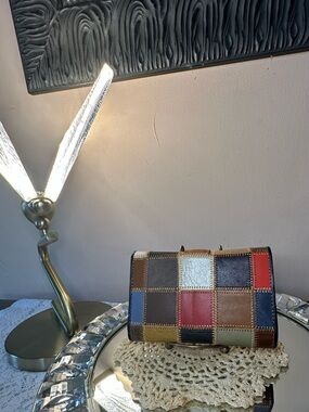 Patchwork Leather Tri-Fold Wallet- Multicolor